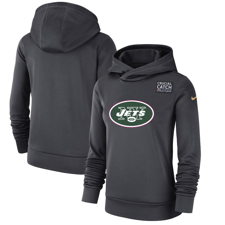 New York Jets Nike Women's Crucial Catch Performance Pullover Hoodie Anthracite - Click Image to Close